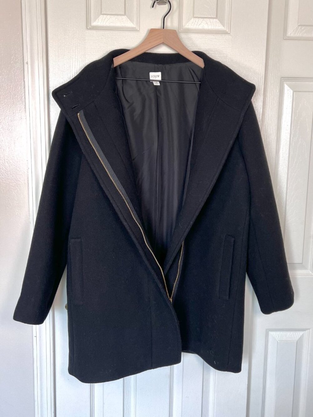 J.Crew Factory Wool Blend High Neck Long Coat with Hidden Zipper Black Size 16 - Picture 6 of 11